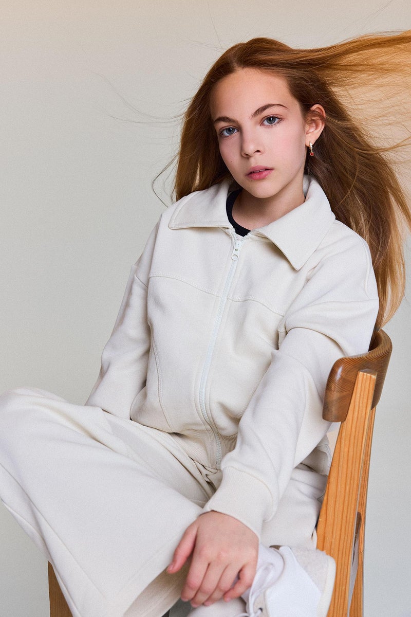 DeFacto Beige Girl Girl Polo Collar Zip-Up Sweatshirt Casual - Image 1